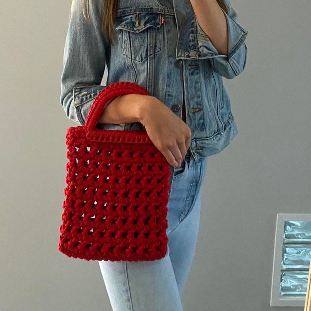 Red crochet mini purse